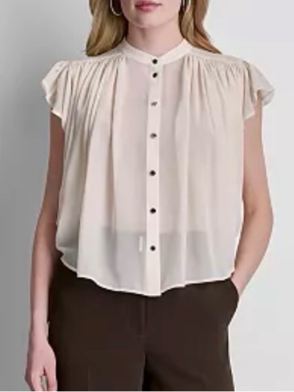 DKNY Petite Woven Chiffon Crewneck Blouse